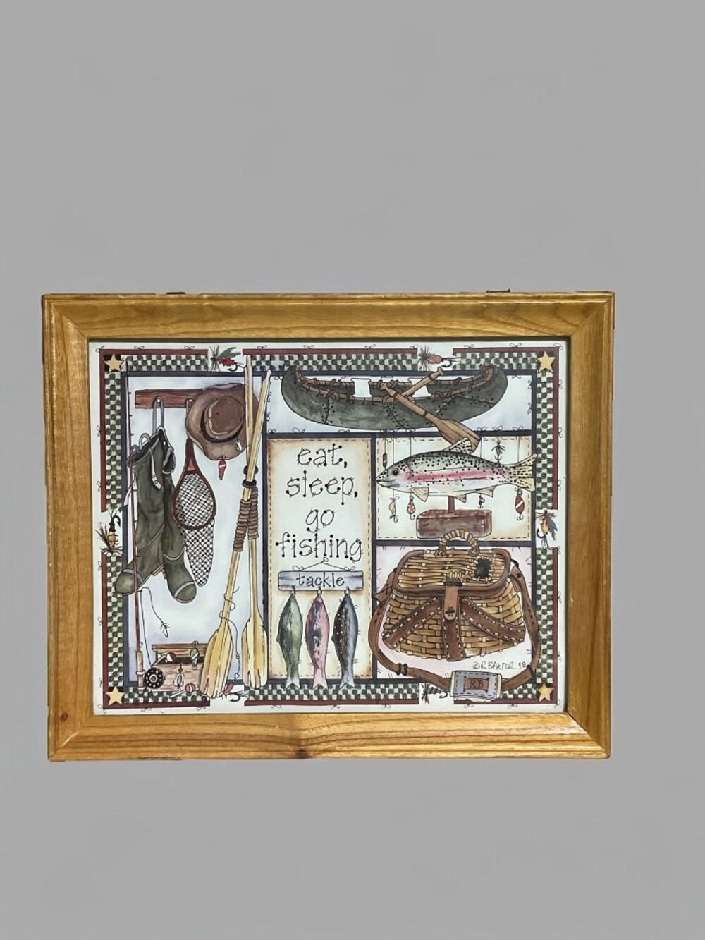 Eat Sleep Go Fishing Wall Art With Wooden Frame 10x8 Inches